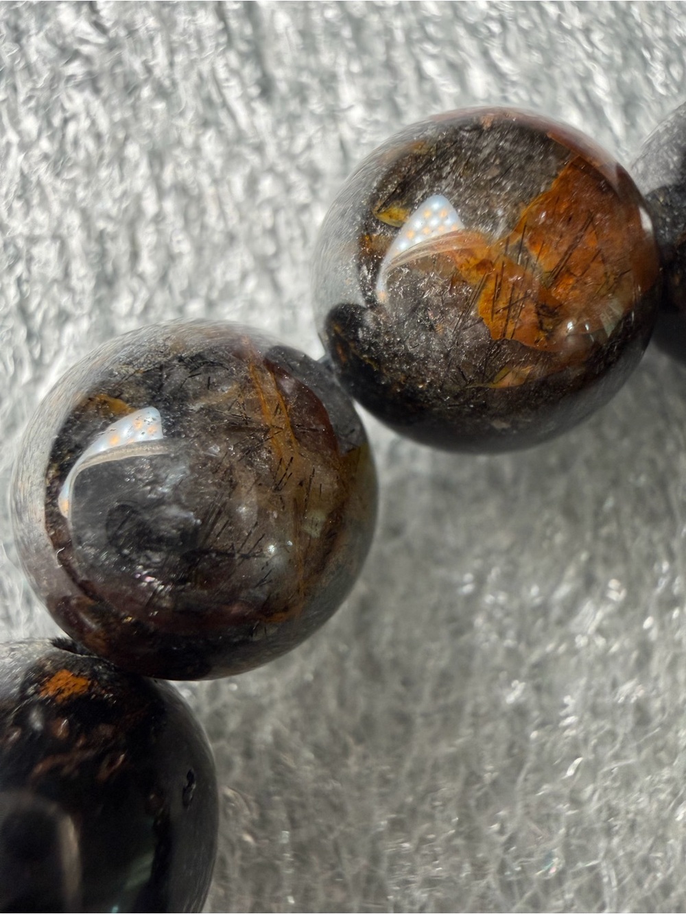 Rare Healing 13MM Golden Healer Quartz w/ Black Rutile Natural Crystal Bracelet